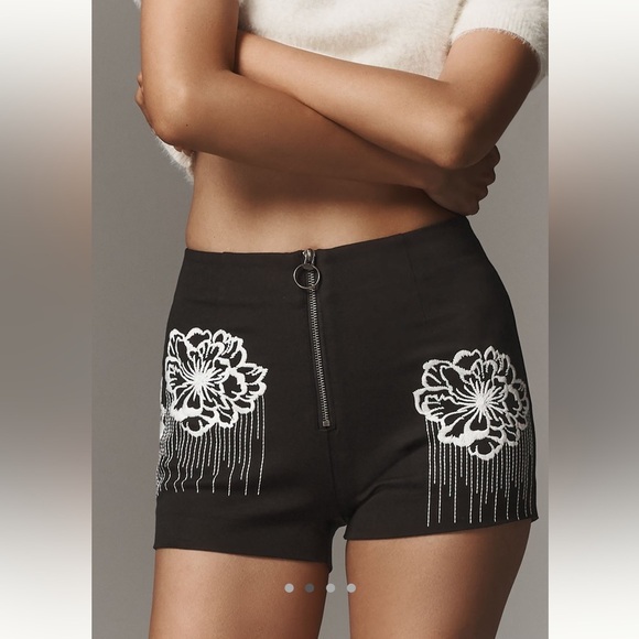 New 10 Anthropologie Maeve embellished micro shorts black white embroidered